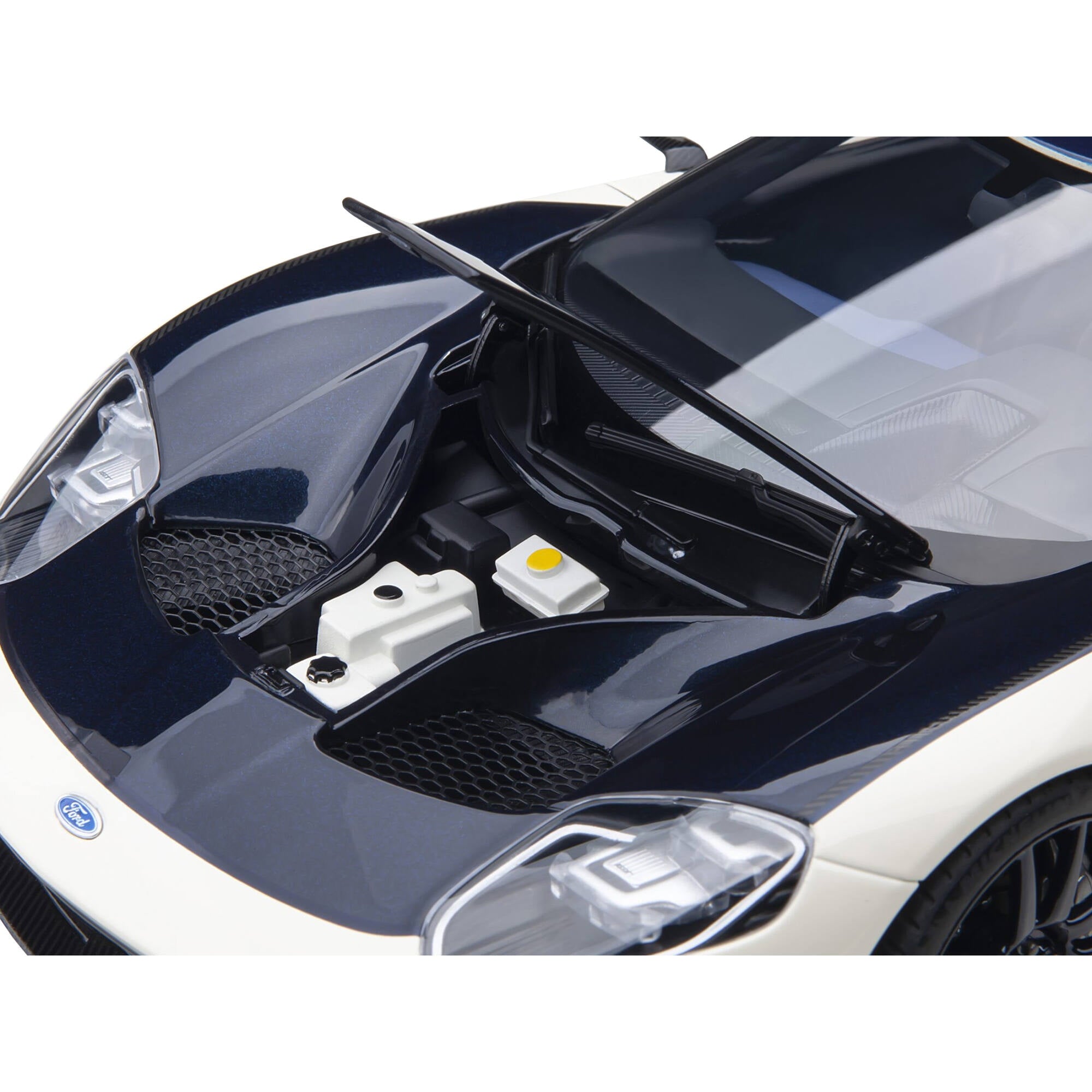 Ford GT Heritage Edition Prototype Wimbledon White with Antimatter Blue Hood and Stripe 1/18 Model Car by Autoart