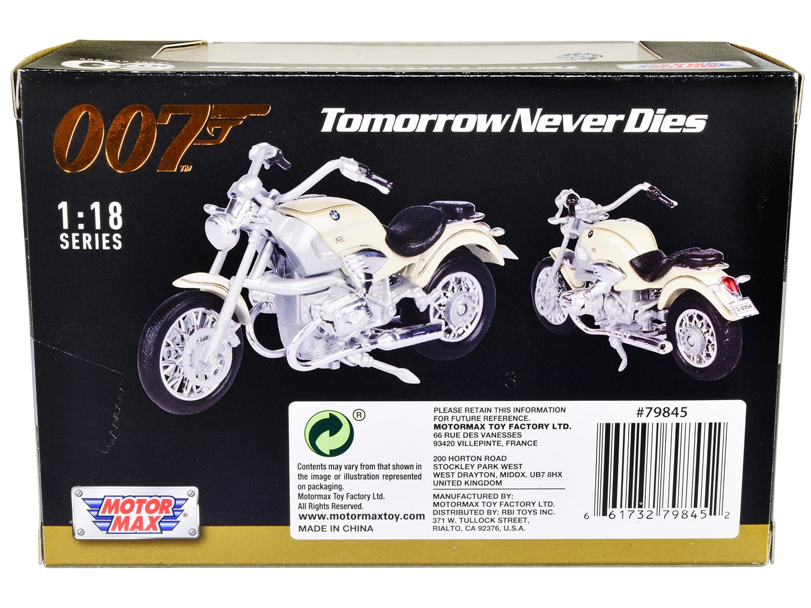 BMW R 1200 C Motorcycle Cream James Bond 007 "Tomorrow Never Dies" (1997) Movie 1/18 Diecast Model Car by Motormax