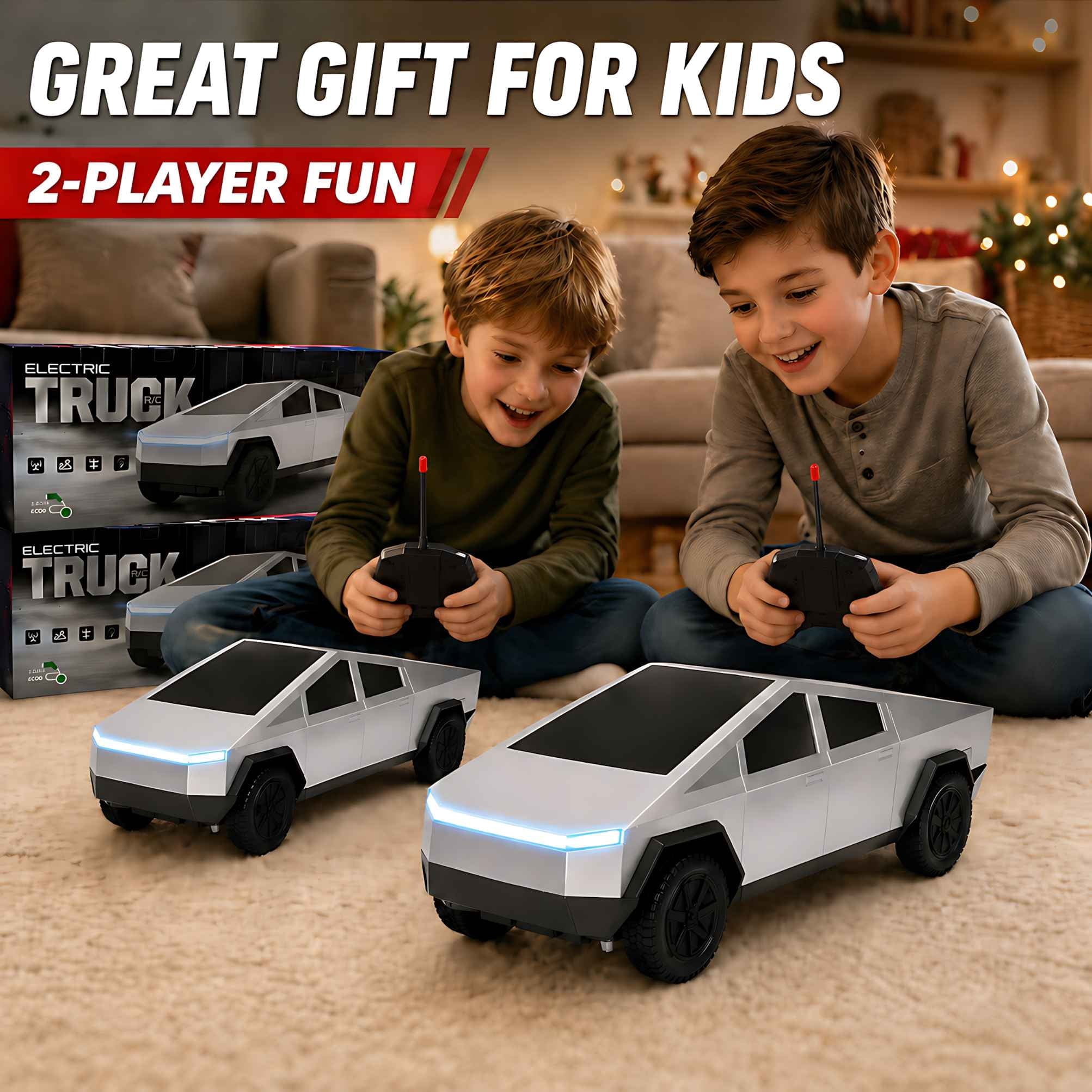 Cybertruck Remote Control Car 1:24 Scale RC Truck with LED Lights and Dual Rechargeable Batteries, Silver Electric Vehicle for Kids