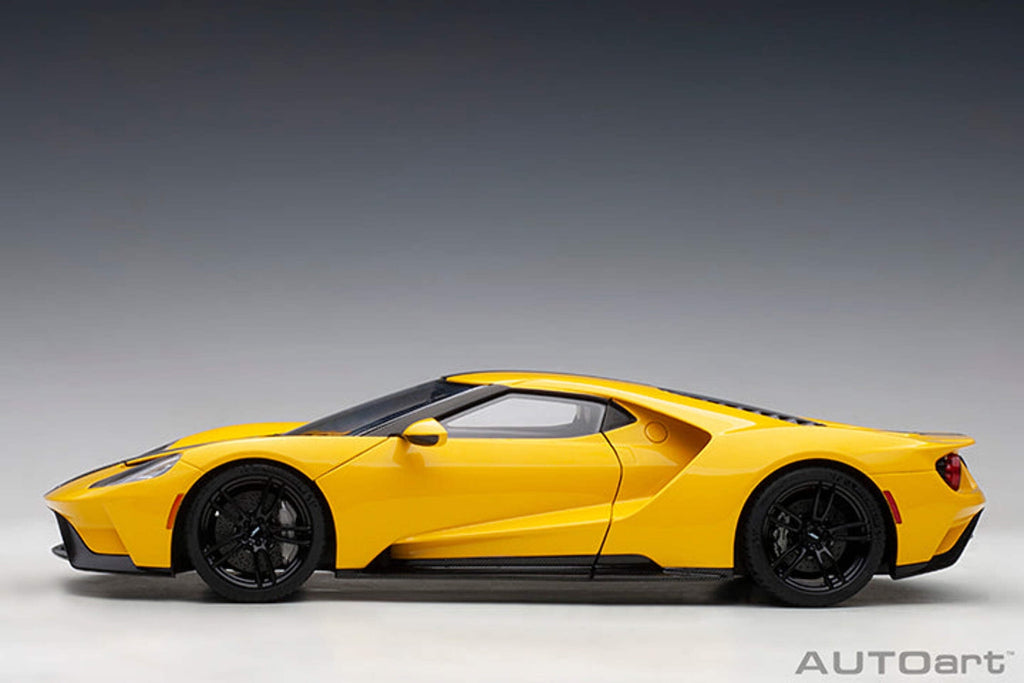 2017 Ford GT Triple Yellow with Black Stripes 1/18 Model Car by Autoart
