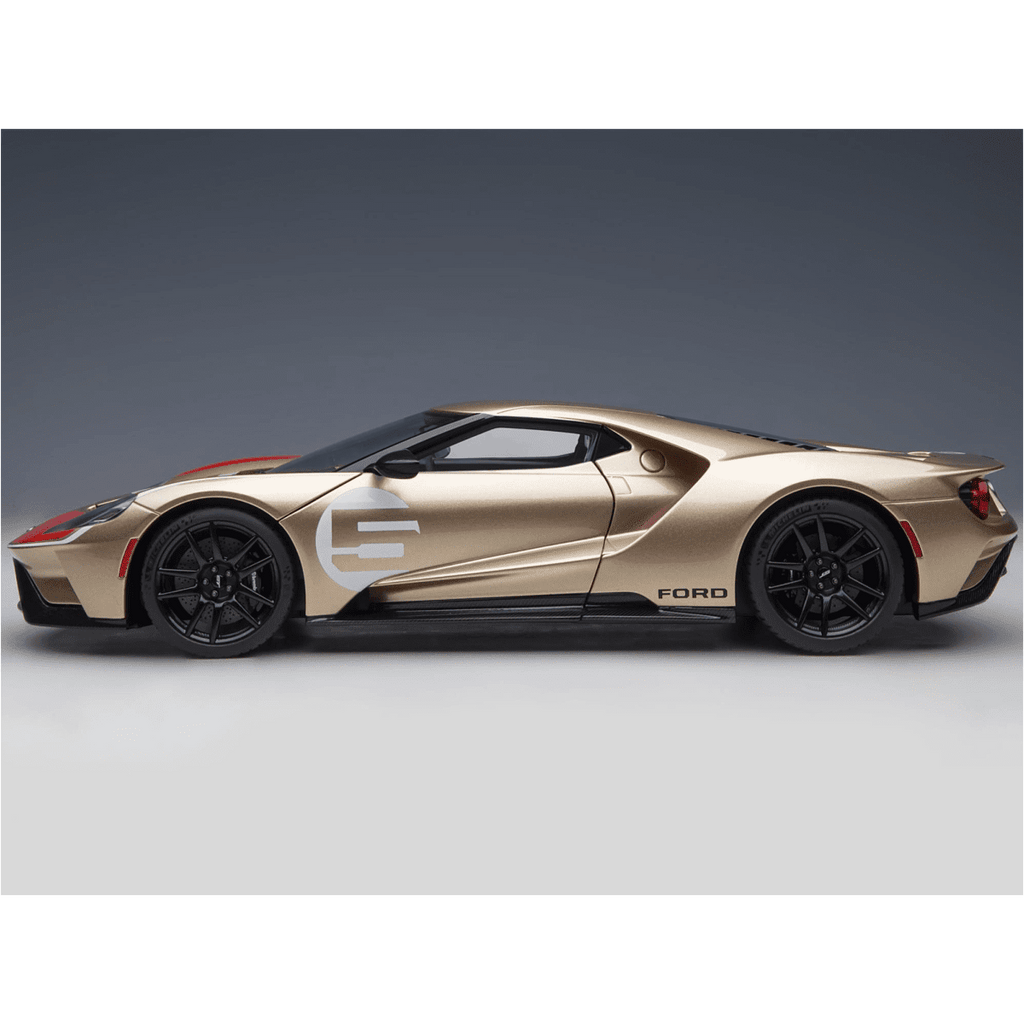 Ford GT Heritage Edition #5 "Holman Moody" Gold Metallic with Red and White Graphics 1/18 Model Car by Autoart