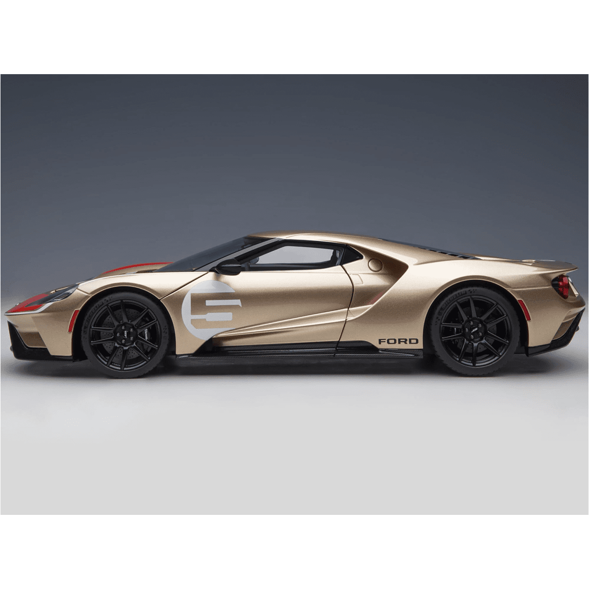 Ford GT Heritage Edition #5 "Holman Moody" Gold Metallic with Red and White Graphics 1/18 Model Car by Autoart