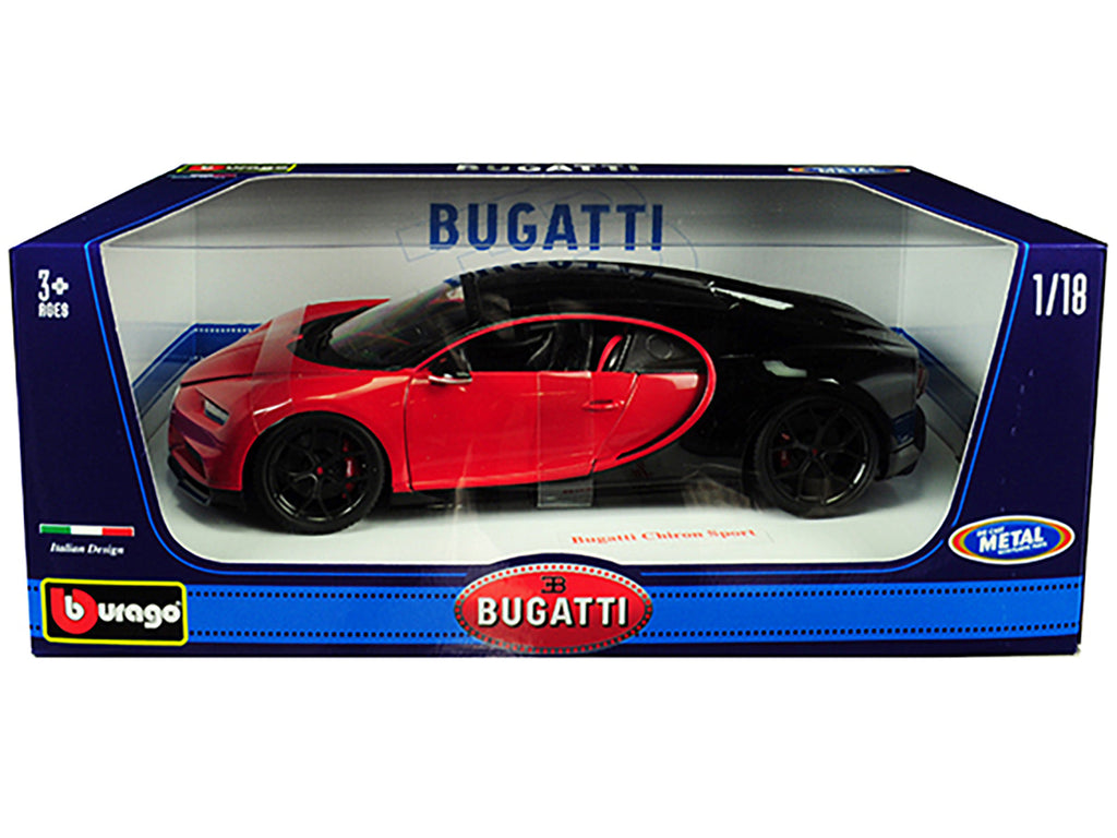 Bugatti Chiron Sport "16" Red and Black 1/18 Diecast Model Car by Bburago