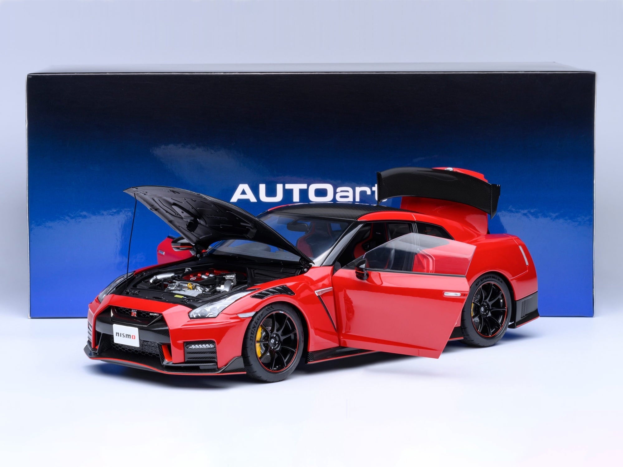 2022 Nissan GT-R (R35) Nismo Special Edition RHD Vibrant Red with Carbon Hood and Top 1/18 Model Car by Autoart