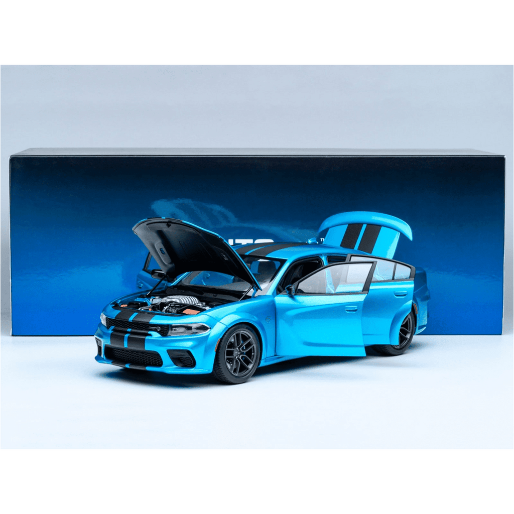 Dodge Charger SRT Hellcat Redeye B5 Blue Metallic with Carbon Stripes 1/18 Car Model by Autoart