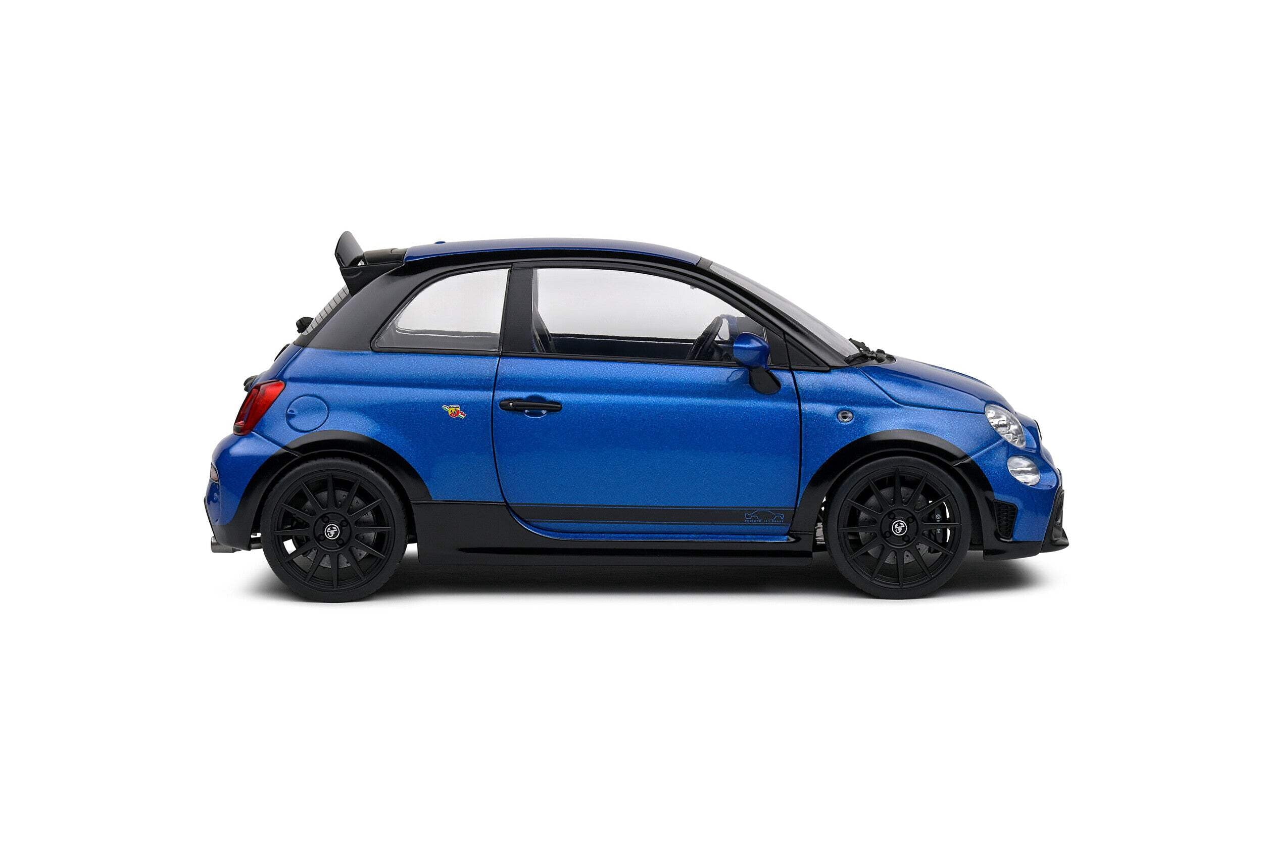 2022 Fiat 695 Abarth "Tributo 131 Rally" Podium Blue Metallic with Black Side Stripes 1/18 Diecast Model Car by Solido