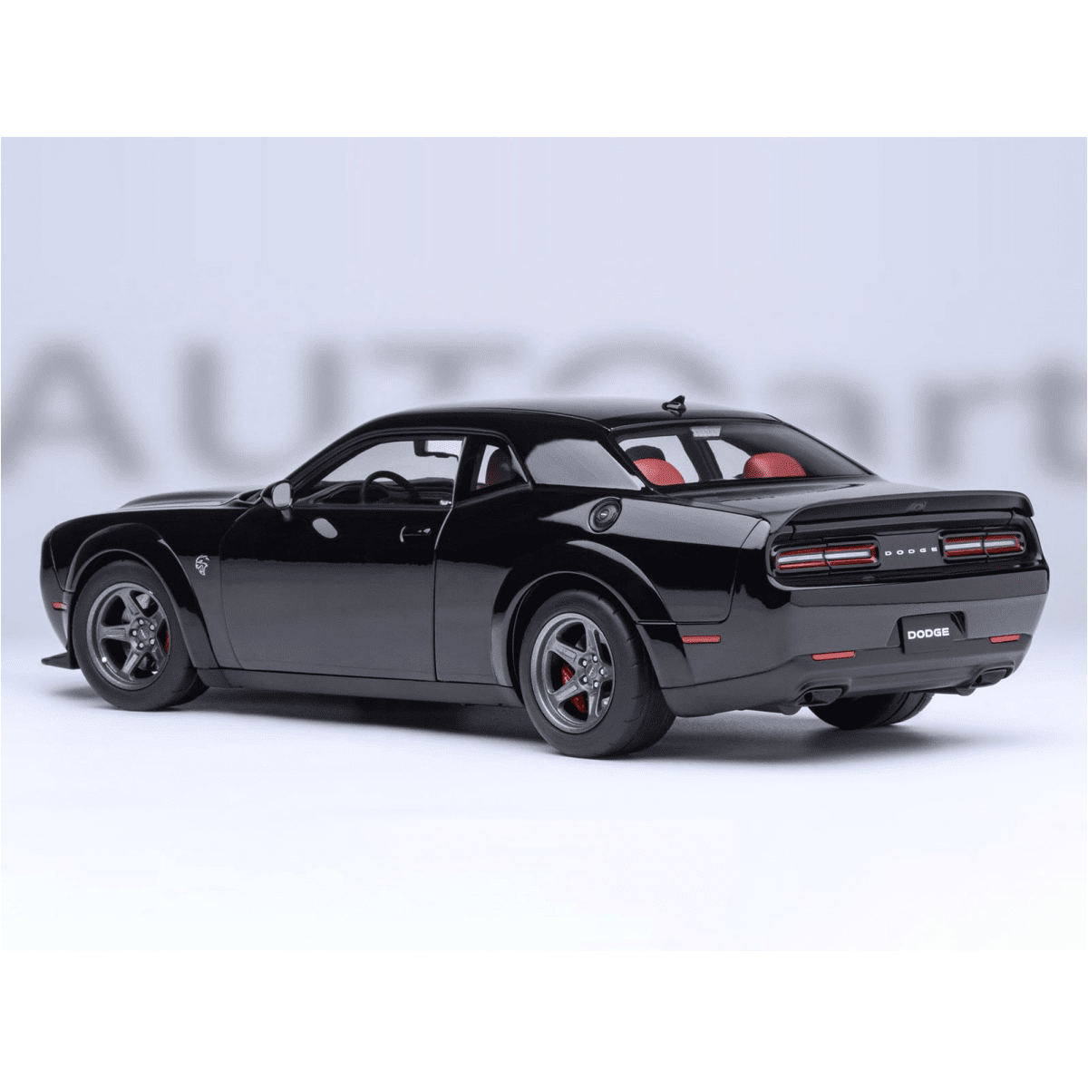 2023 Dodge Challenger SRT Super Stock Pitch Black with Red Interior 1/18 Model Car by Autoart