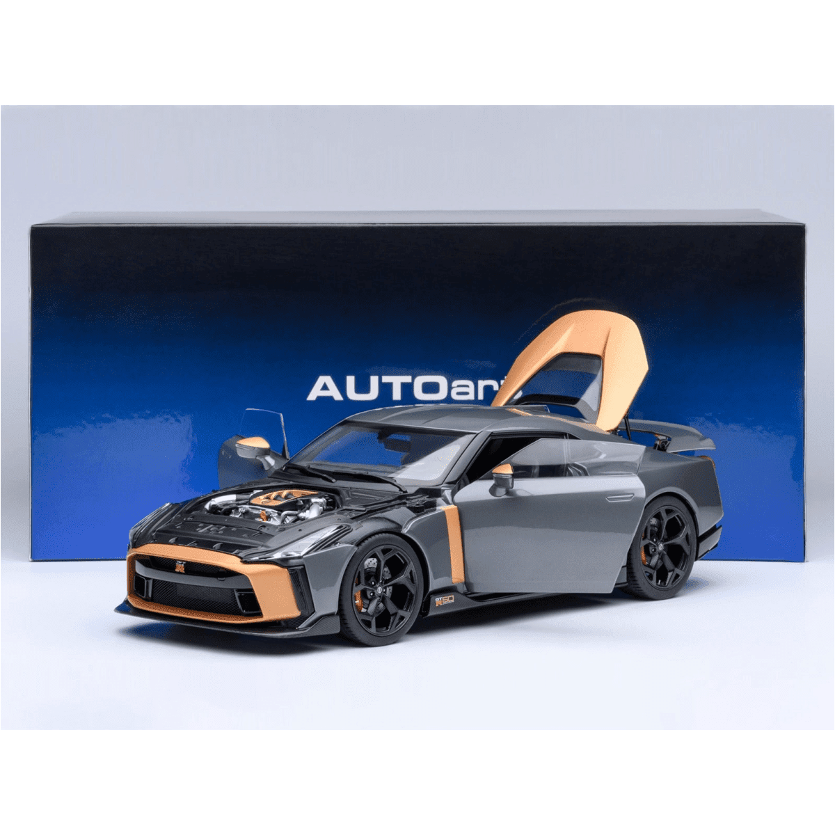 Nissan GT-R50 By ItalDesign "Goodwood Version" Liquid Kinetic Gray Metallic with Gold Accents 1/18 Model Car by Autoart