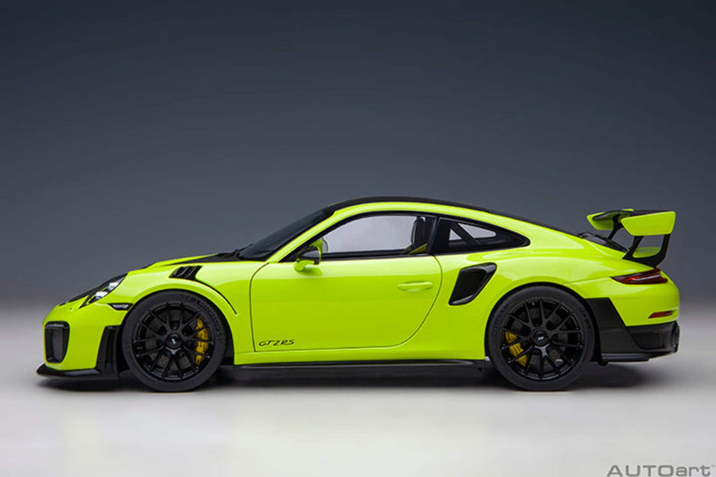 Porsche 911 (991.2) GT2 RS Weissach Package Acid Green with Carbon Stripes 1/18 Model Car by Autoart