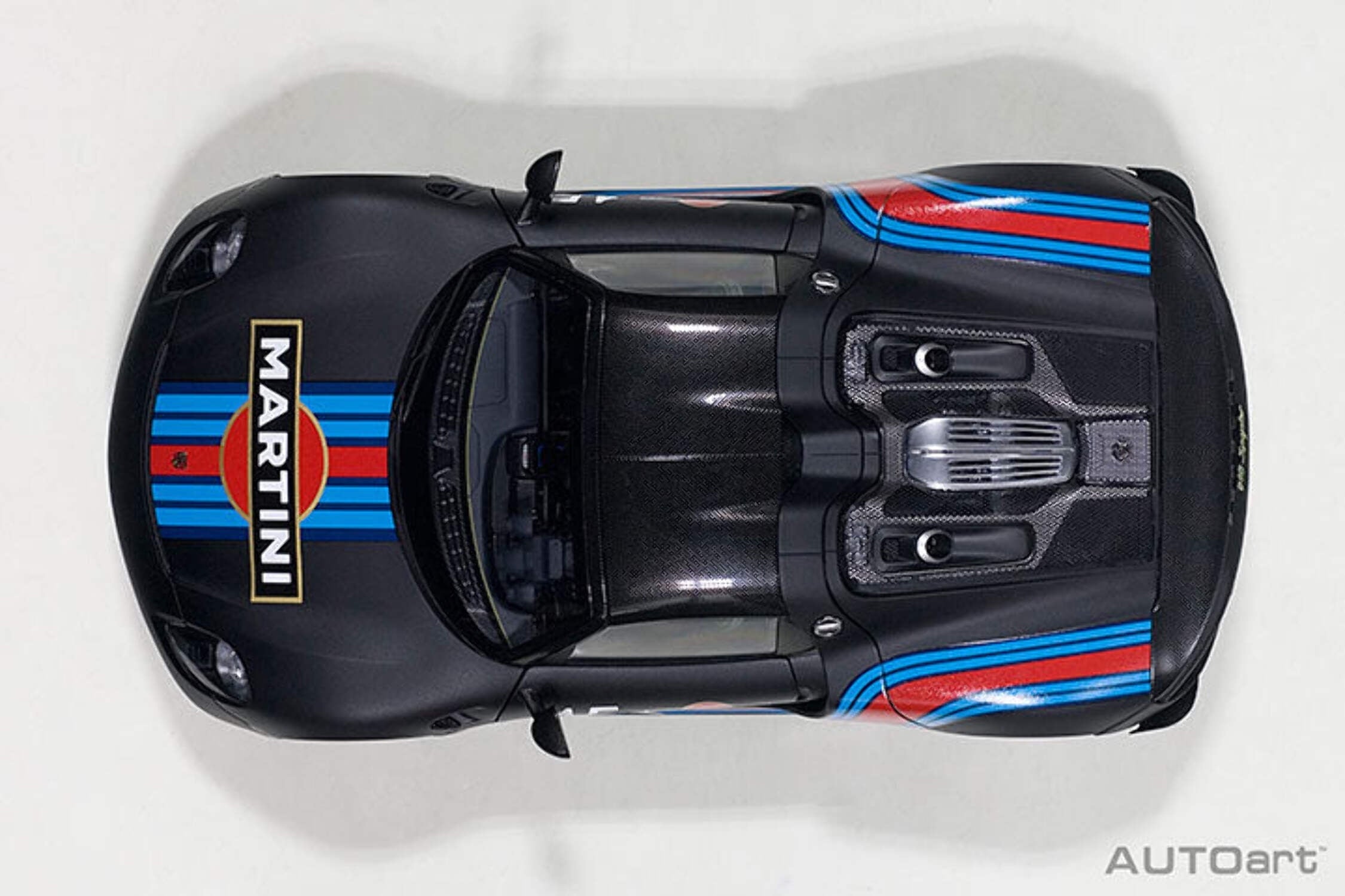 Autoart 77929 No.15 Porsche 918 Spyder Weissach Black-Martini Livery 1-18 Scale Model Car