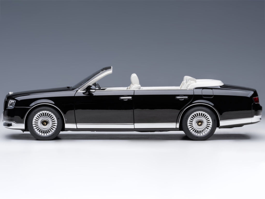 Toyota Century Open Car Convertible RHD (Right Hand Drive) Black with White Interior 1/18 Model Car by Autoart