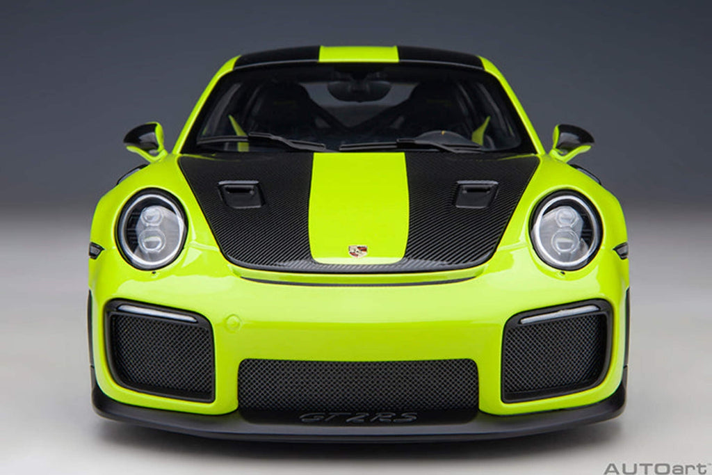 Porsche 911 (991.2) GT2 RS Weissach Package Acid Green with Carbon Stripes 1/18 Model Car by Autoart