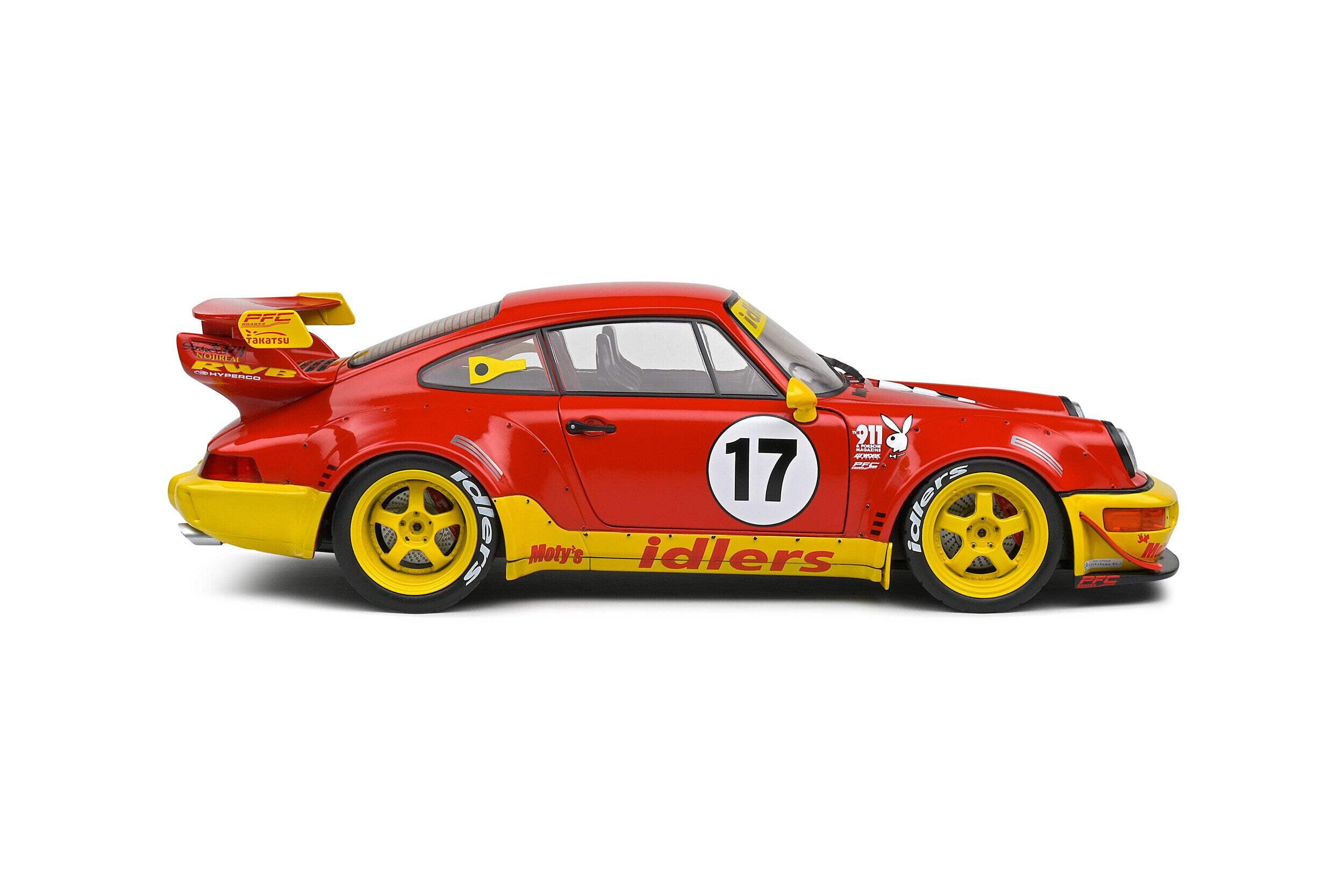 2016 RWB Bodykit #17 "Maty’s Idlers" Red and Yellow with Graphics 1/18 Diecast Model Car by Solido