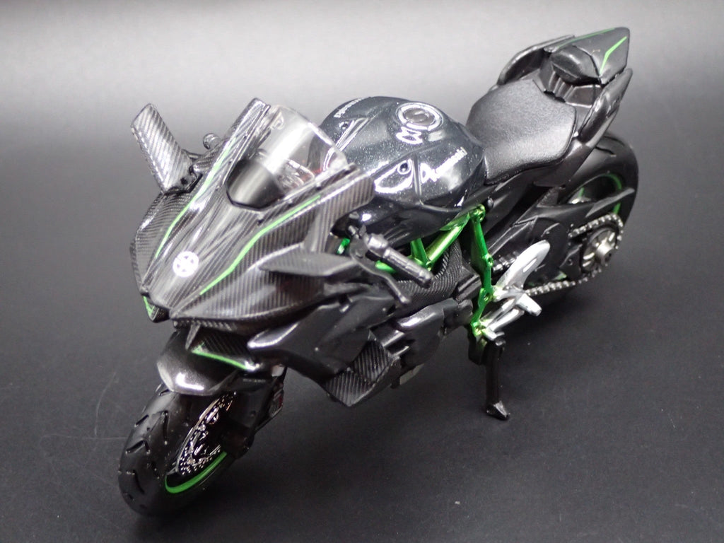 Open Box KAWASAKI NINJA H 2R BIKE MOTORCYCLE BLACK 1/18 SCALE DIORAMA DIECAST MODEL BIKE