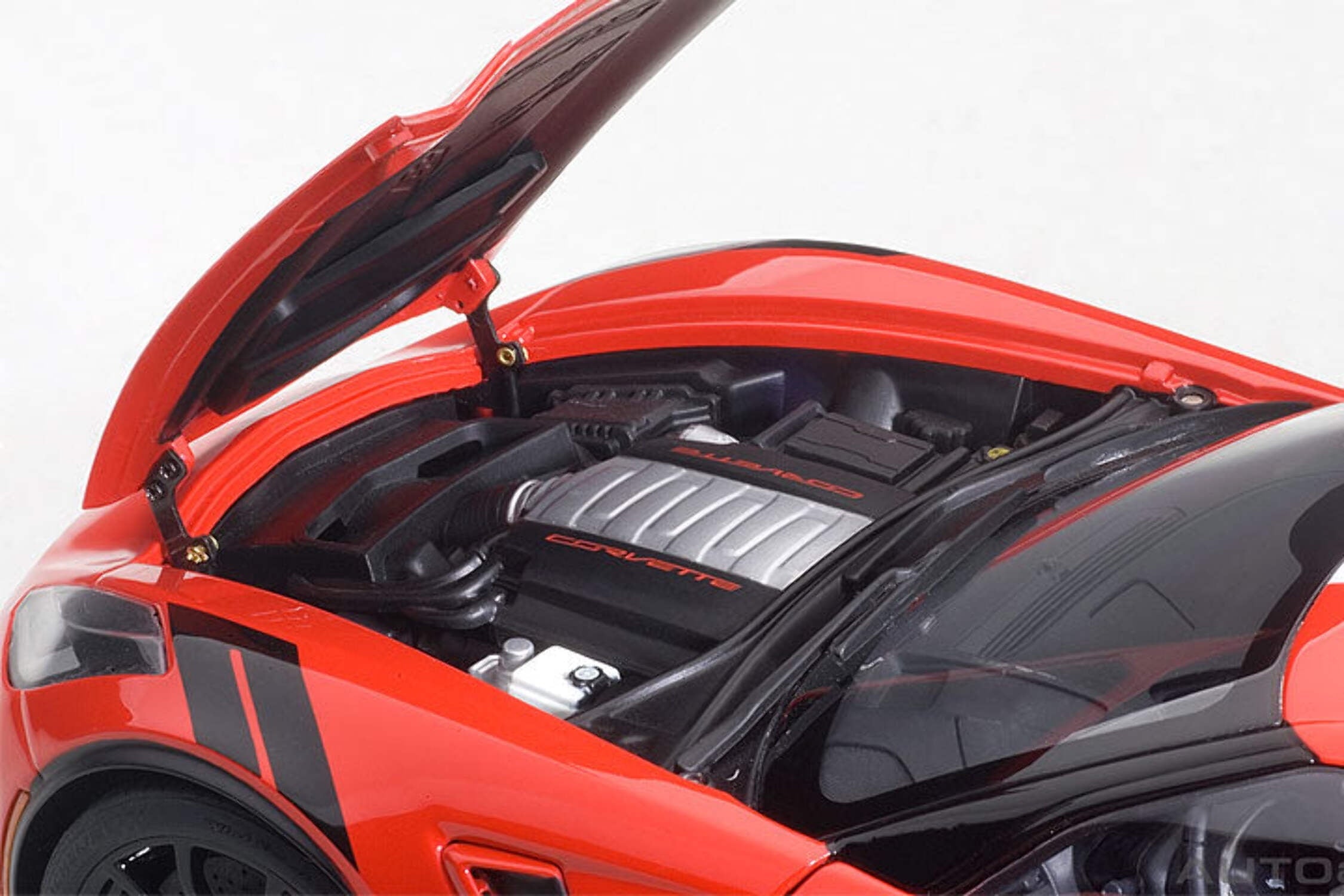 2017 Chevrolet Corvette C7 Grand Sport Red with White Stripe and Black Fender Hash Marks 1/18 Model Car by Autoart
