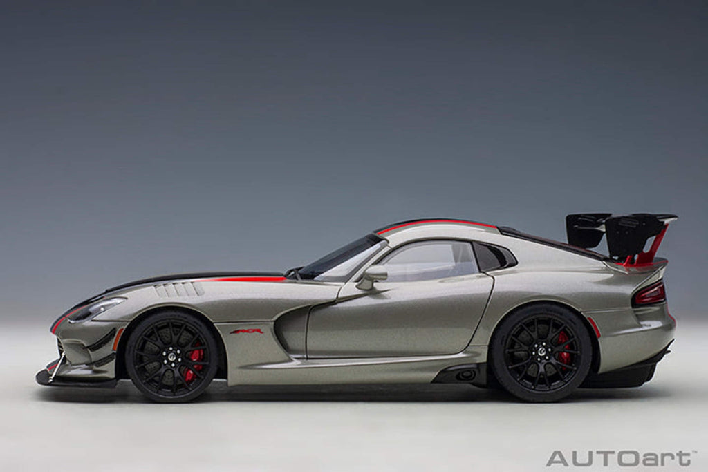 2017 Dodge Viper ACR Billet Silver Metallic with Black and Red Stripes 1/18 Model Car by Autoart