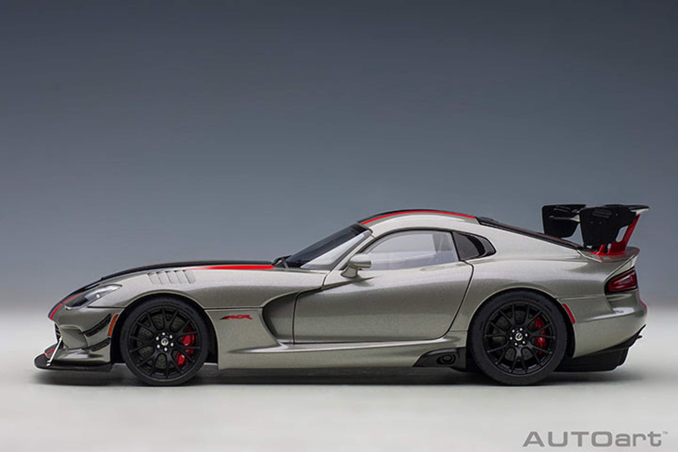 2017 Dodge Viper ACR Billet Silver Metallic with Black and Red Stripes 1/18 Model Car by Autoart