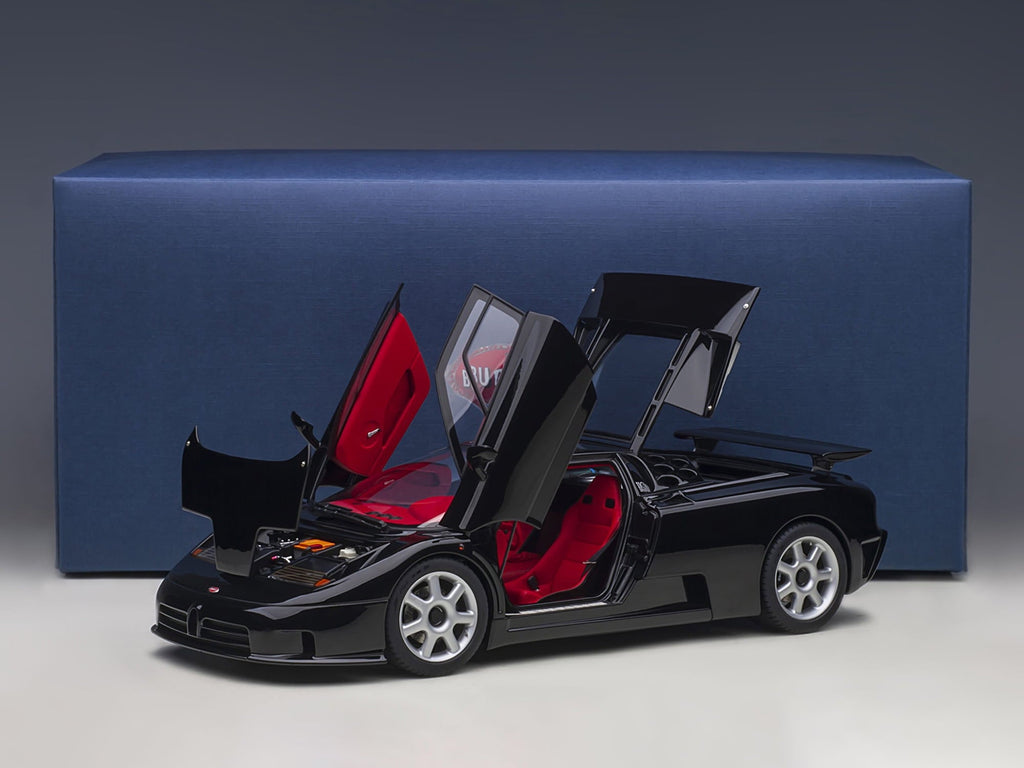 Bugatti EB110 SS Super Sport Nero Vernice Black with Red Interior and Silver Wheels 1/18 Model Car by Autoart