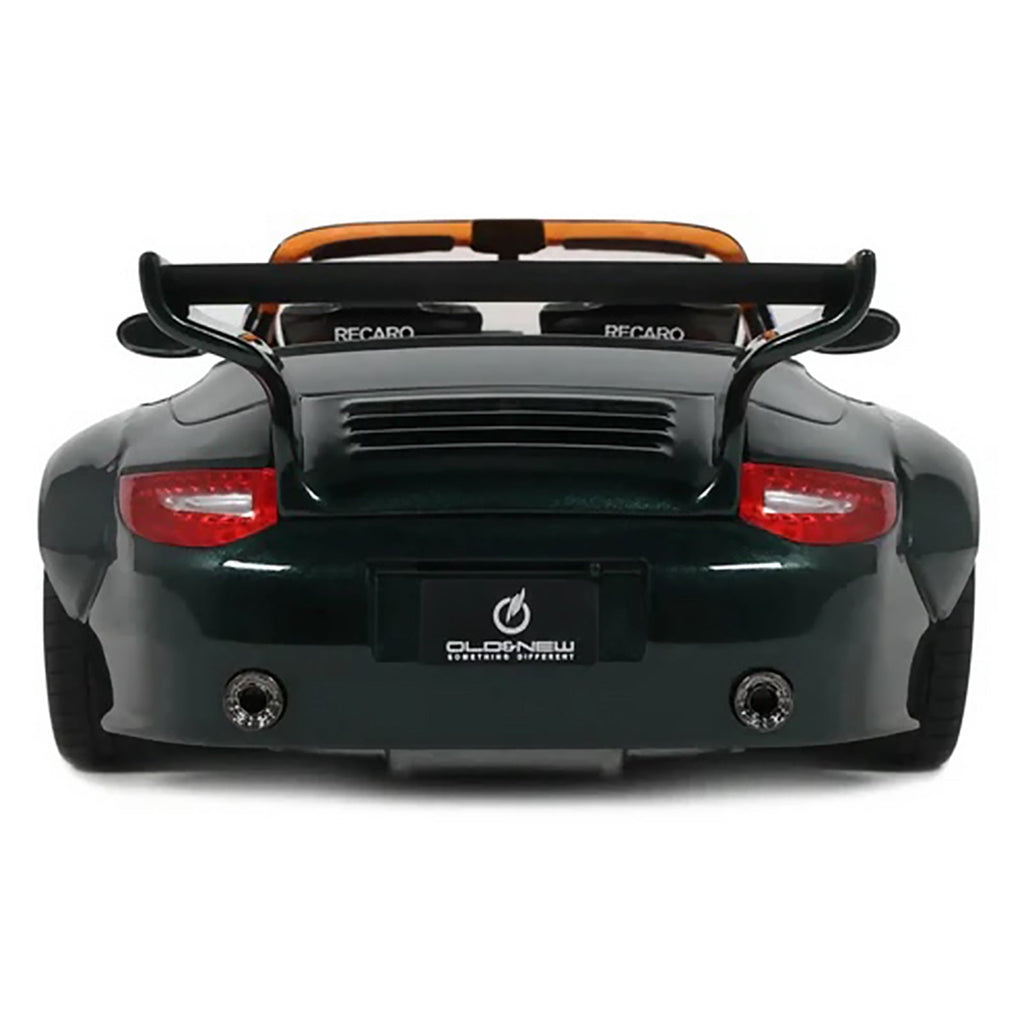 2024 Porsche 911 (997) Old & New Tokyo Auto Salon Cabriolet Dark Green Metallic with Orange Interior 1/18 Model Car by GT Spirit