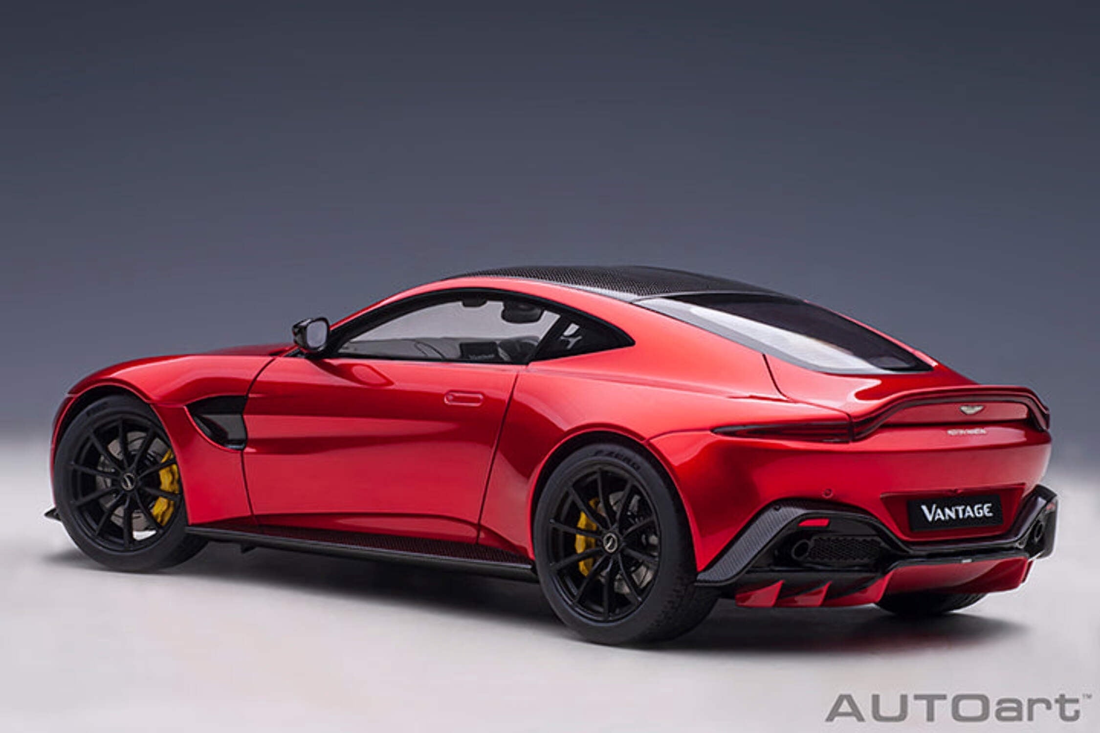 2019 Aston Martin Vantage RHD (Right Hand Drive) Hyper Red Metallic with Carbon Top 1/18 Model Car by Autoart