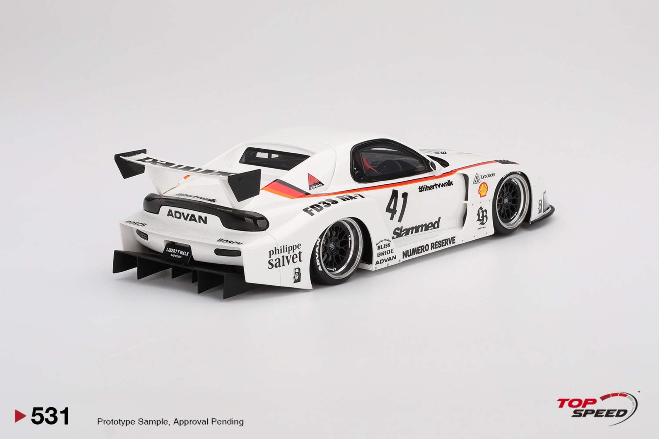 Top Speed TS0531 Mazda RX-7 LB-Super Silhouette No.41 Numero Reserve White 1-18 Scale Model Car