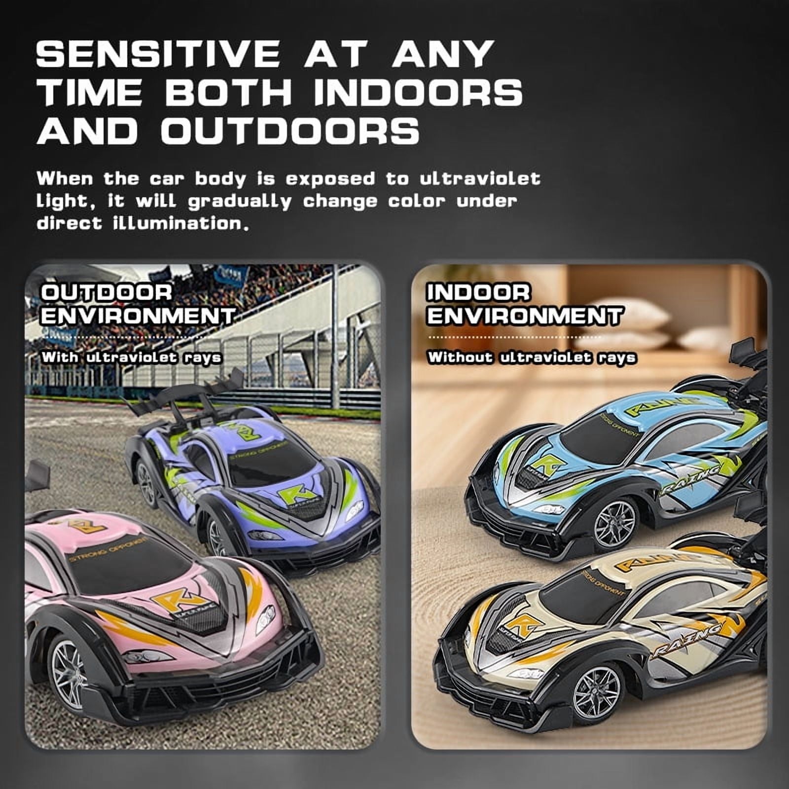Funtogether Toys 5-Channel Color-Changing RC Car, 2.4G High-Speed Drifting Race Car with LED Lights, UV Photosensitive Remote Control Toy for Kids