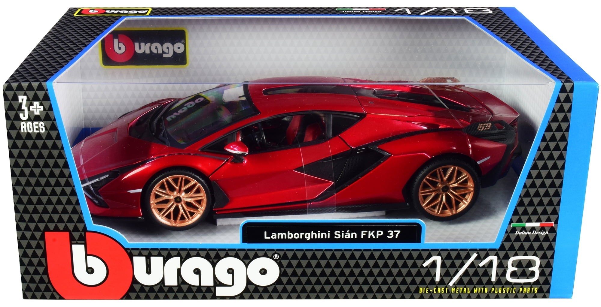 Lamborghini Sian FKP 37 Red with Copper Wheels 1/18 Diecast Model Car by Bburago