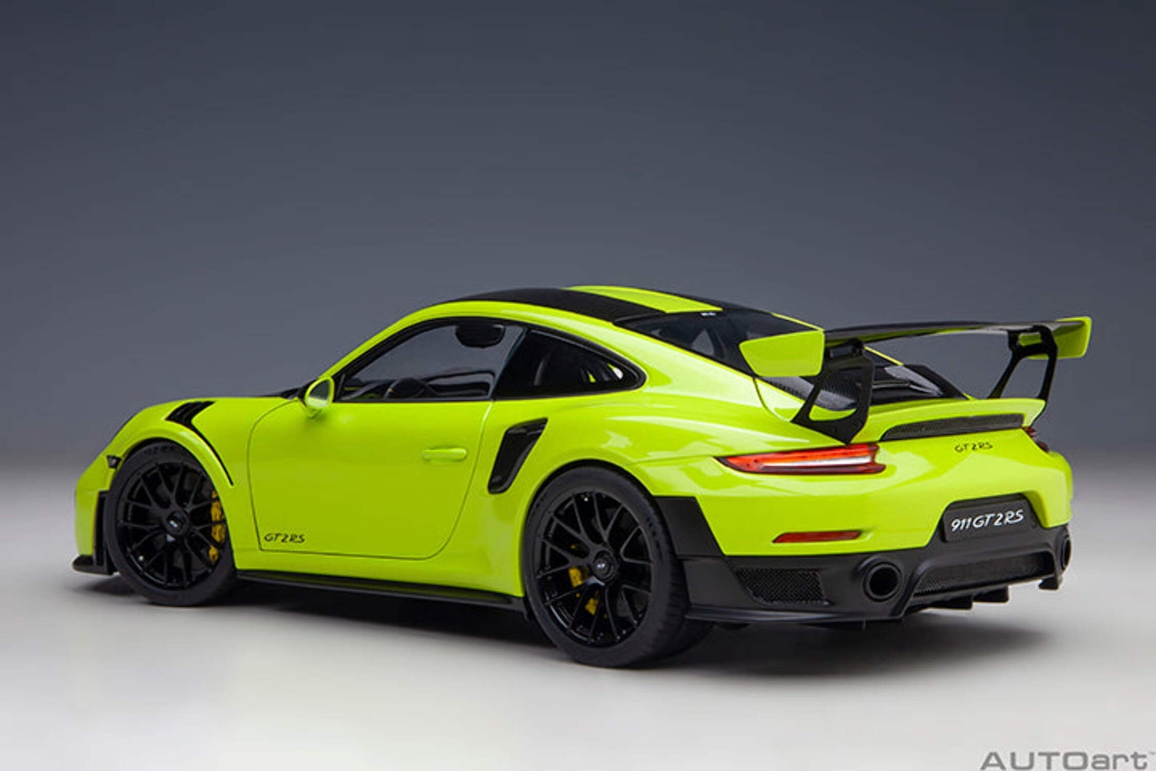 Porsche 911 (991.2) GT2 RS Weissach Package Acid Green with Carbon Stripes 1/18 Model Car by Autoart