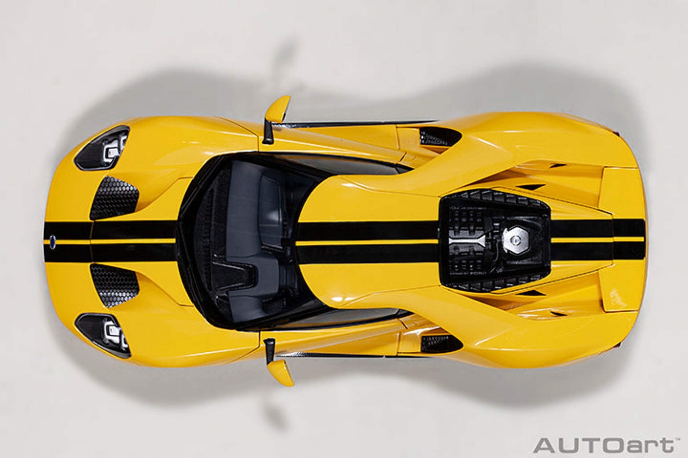 2017 Ford GT Triple Yellow with Black Stripes 1/18 Model Car by Autoart