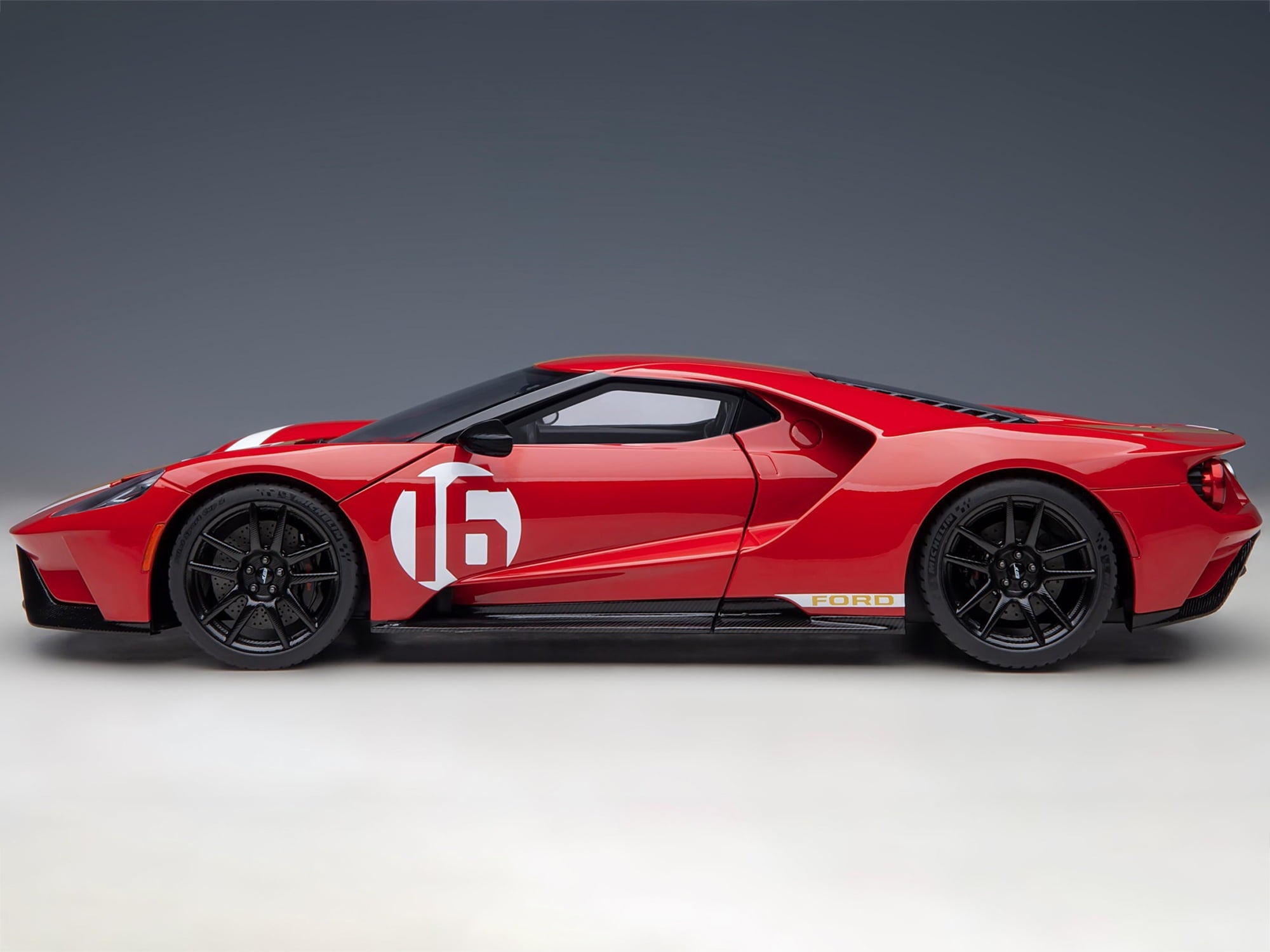 Ford GT Heritage Edition #16 "Alan Mann" Red Metallic with Gold Stripes 1/18 Model Car by Autoart