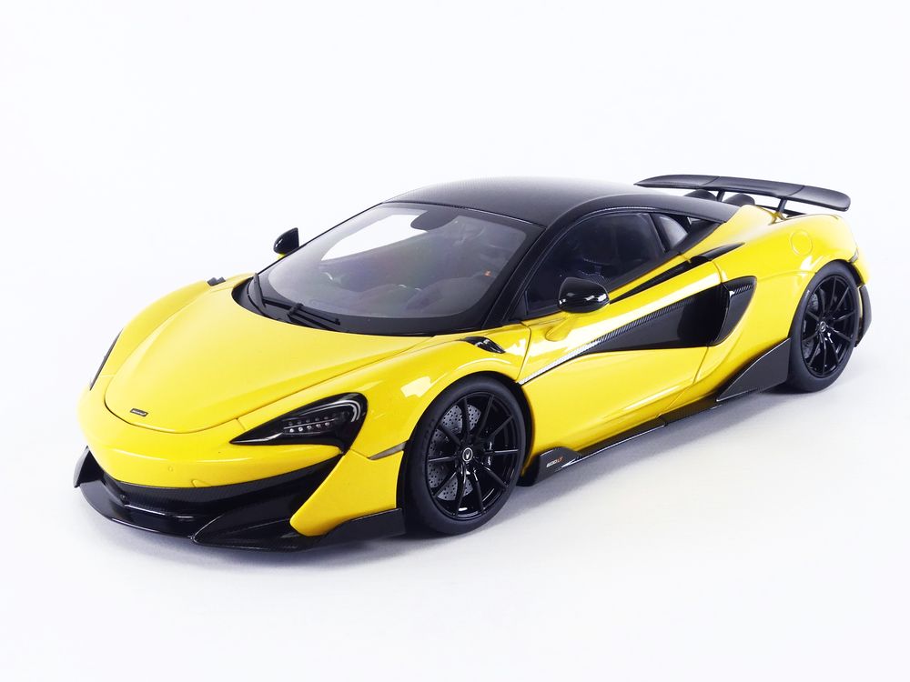 McLaren 600LT Sicilian Yellow and Carbon 1/18 Model Car by Autoart