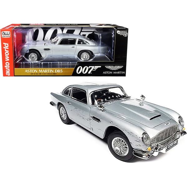Aston Martin DB5 Coupe RHD (Right Hand Drive) Silver Birch Metallic (Damaged Version) James Bond 007 No Time to Die (2021) Movie Silver Screen Machines Series 1/18 Diecast Model Car by Auto World
