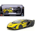 Bburago 1-18 Scale Lamborghini Sian FKP 37 No 63 Diecast Model Car, Metallic Yellow & Black