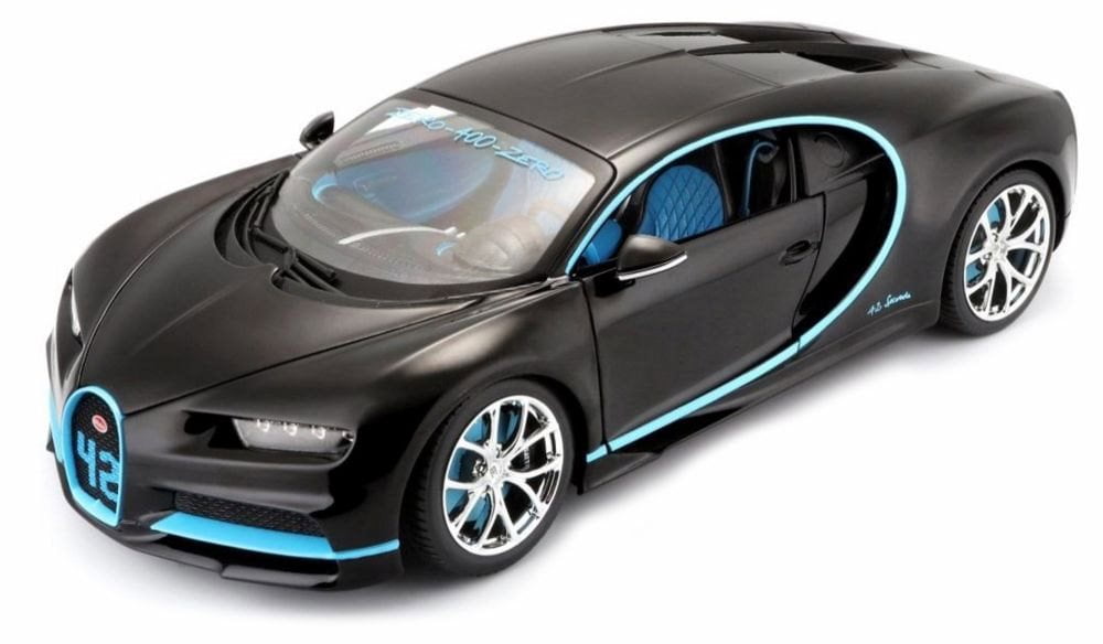 Bugatti Chiron, Black w/blue accents - Bburago 18-11040BK42 - 1/18 Scale Diecast Model Toy Car