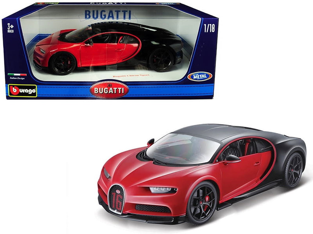 Bugatti Chiron Sport "16" Red and Black 1/18 Diecast Model Car by Bburago