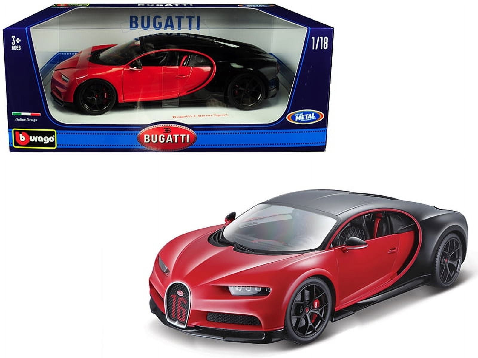 Bugatti Chiron Sport "16" Red and Black 1/18 Diecast Model Car by Bburago