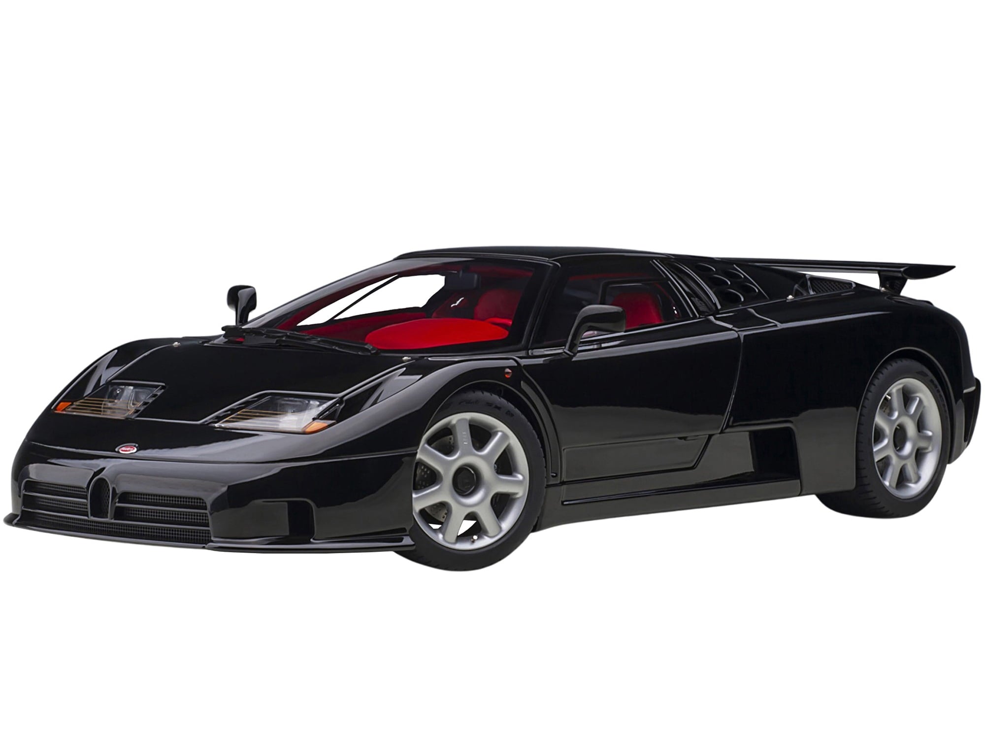 Bugatti EB110 SS Super Sport Nero Vernice Black with Red Interior and Silver Wheels 1/18 Model Car by Autoart