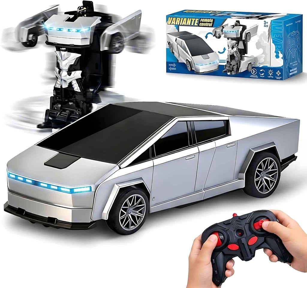 Cyber Truck Pickup Transforming Remote Control Car for Kids, 2.4GHz RC Robot Toy for Boys Age 4-12 with One-Button Deformation and LED Lights