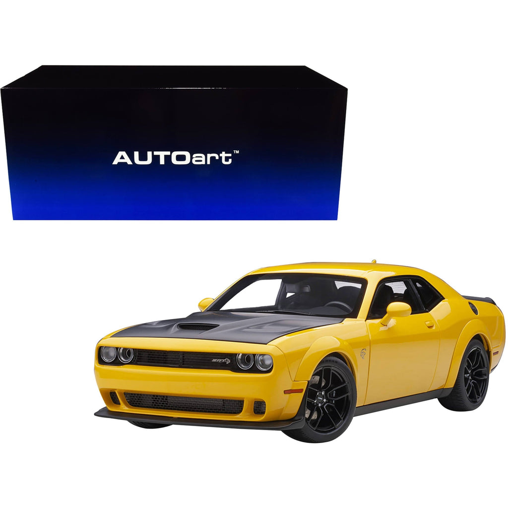 Dodge Challenger SRT Hellcat Widebody Yellow Jacket with Satin Black Hood 1/18 Model Car by Autoart
