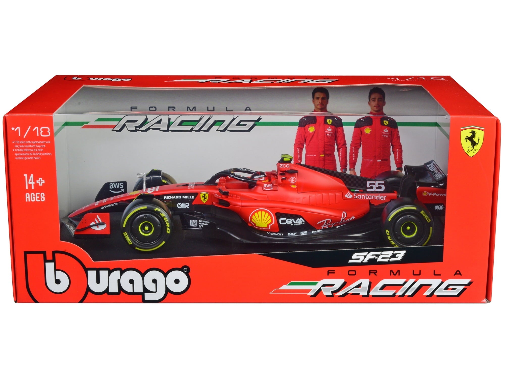 Ferrari SF-23 #55 Carlos Sainz Formula One World Championship (2023) "Formula Racing" Series 1/18 Diecast Model Car by Bburago