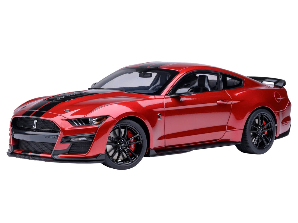 Ford Mustang Shelby GT500 Rapid Red Metallic with Black Stripes 1/18 Model Car by Autoart