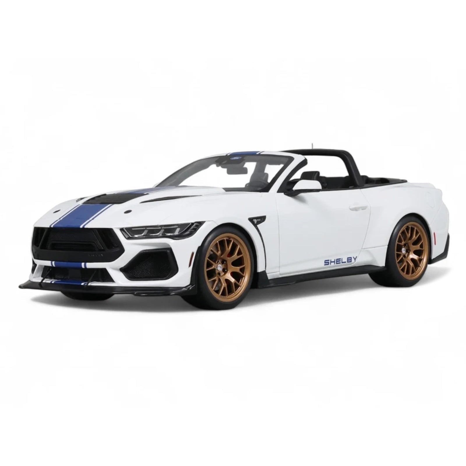2025 Shelby Mustang Supersnake Convertible White with Blue Stripes 1/18 Model Car by GT Spirit
