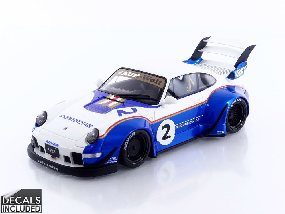 2023 RWB x Liberty Walk 993 #2 White and Blue Metallic with Graphics 1/18 Model Car by GT Spirit