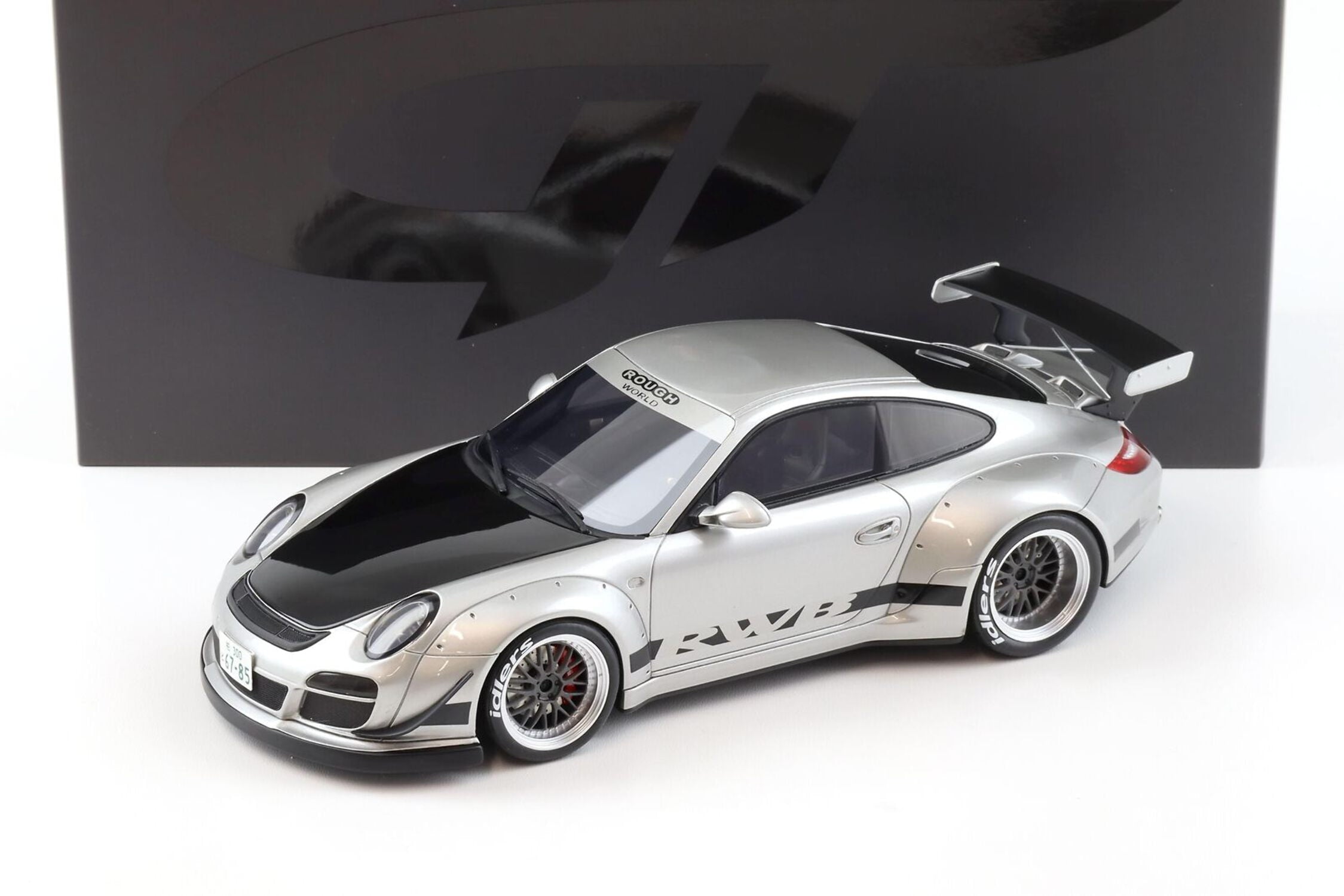 2024 Porsche 911 RWB Abu Silver Metallic with Black Hood 1/18 Model Car by GT Spirit