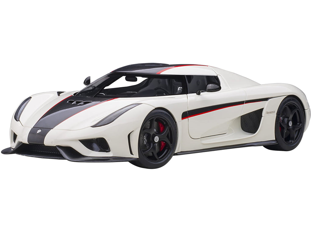 Koenigsegg Regera White with Black Carbon and Red Stripes 1/18 Model Car by Autoart
