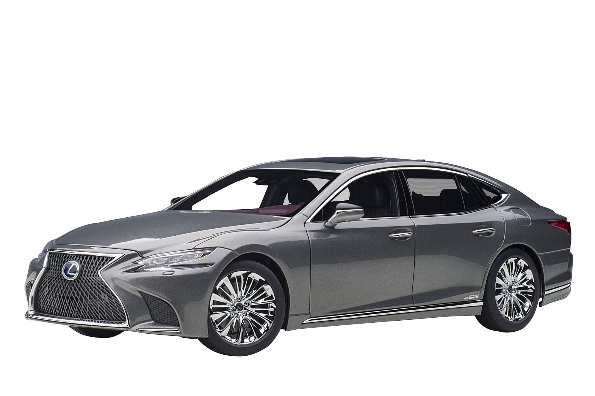 Lexus LS500h Manganese Luster Gray Metallic with Crimson and Black Interior 1/18 Model Car by Autoart