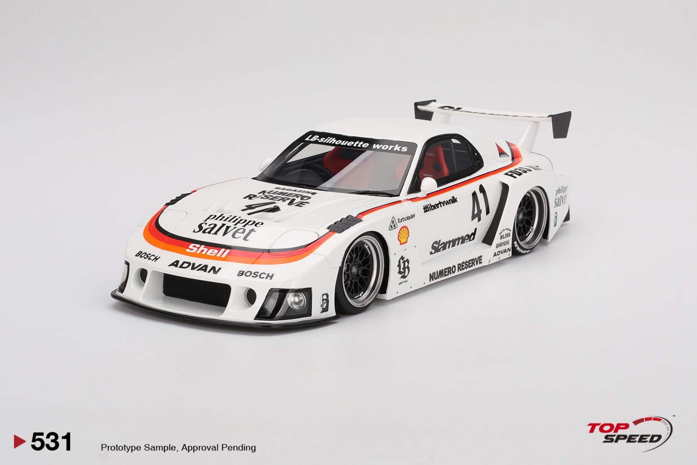 Top Speed TS0531 Mazda RX-7 LB-Super Silhouette No.41 Numero Reserve White 1-18 Scale Model Car