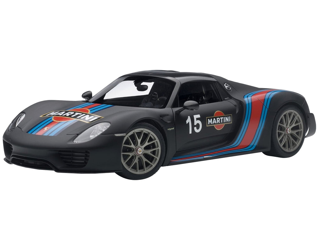 Porsche 918 Spyder Weissach Package Black/ Martini Livery #15 1/18 Model Car by Autoart