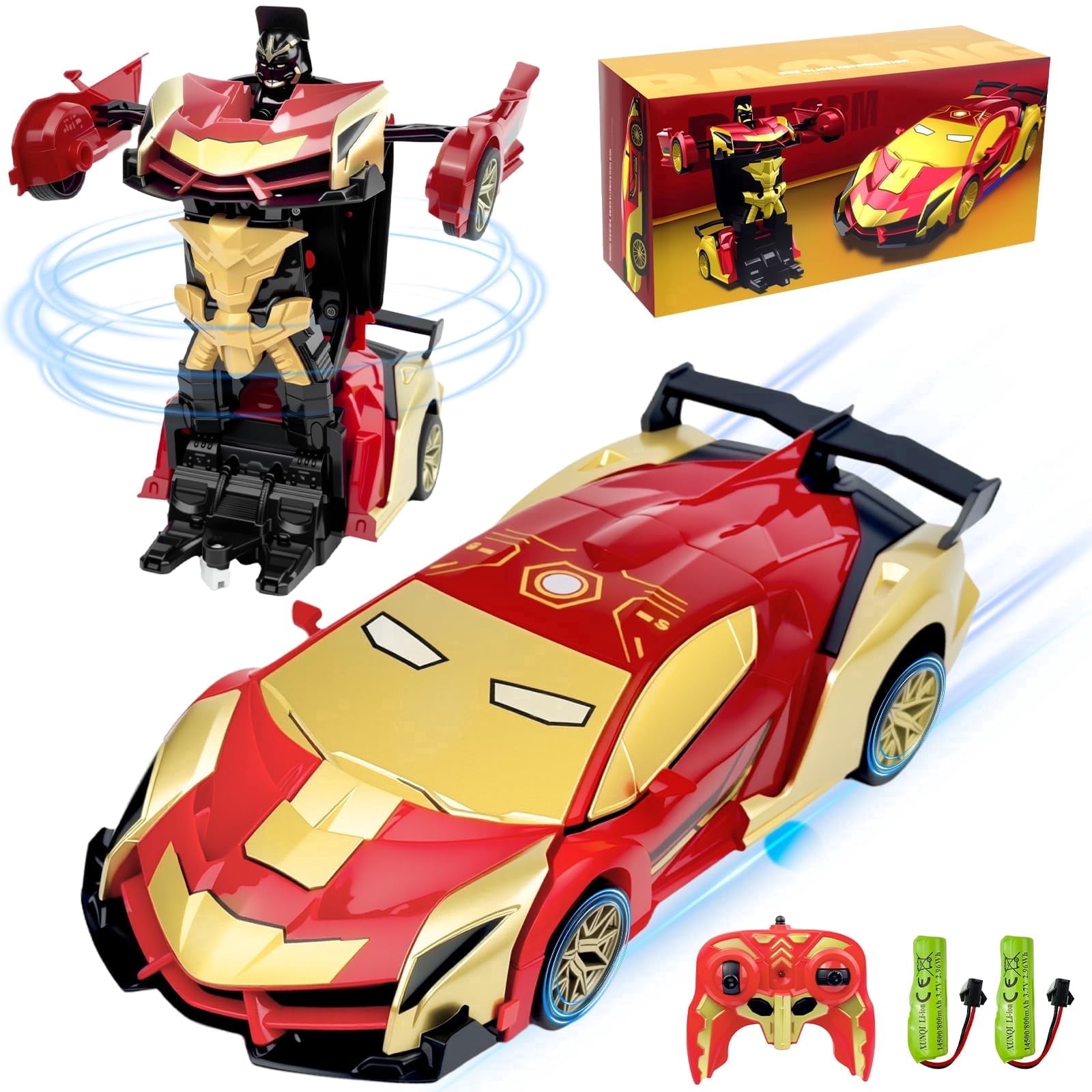 Spider Remote Controls Car, 1:18 Scale Transformer Robot Toy with 2.4GHz One-Button Deformation and 360° Rotation, RC Vehicle Gift for Boys Ages 3-12