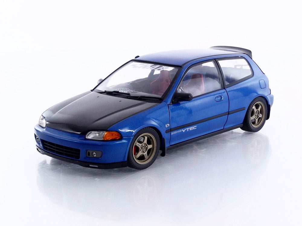 1991 Honda Civic (EG6) RHD (Right Hand Drive) "NAR" Cobalt Blue Metallic with Carbon Hood 1/18 Diecast Model Car by Solido
